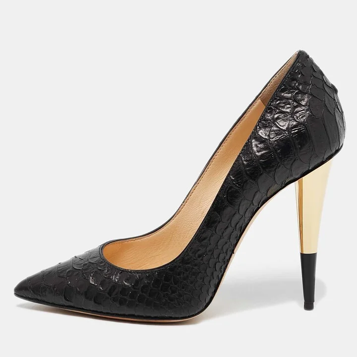 Giuseppe Zanotti Black Python Embossed Leather Pumps Size 35