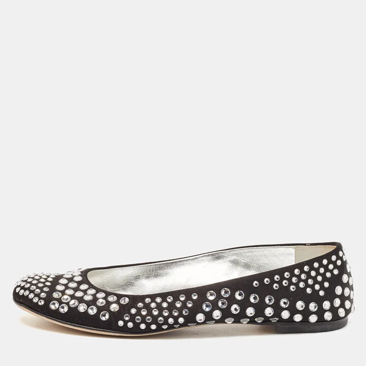 Giuseppe Zanotti Black Satin Crystal Embellished Ballet Flats Size 36