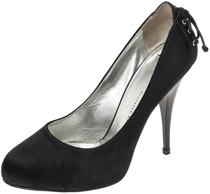 Giuseppe Zanotti Black Satin Round Toe Pumps Size 37.5