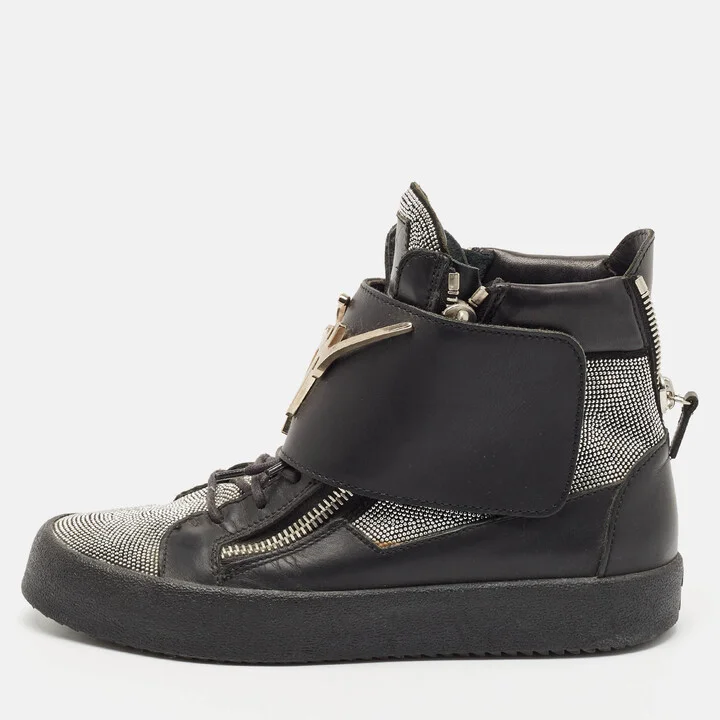 Giuseppe Zanotti Black/Silver Leather Double Zip High Top Sneakers Size 40