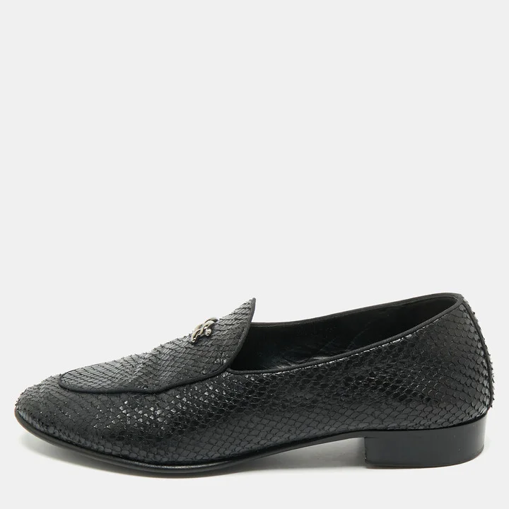 Giuseppe Zanotti Black Snakeskin Embossed Leather Smoking Slippers Size 45