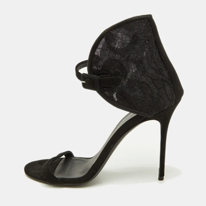 Giuseppe Zanotti Black Suede and Lace Ankle Sandals Size 38