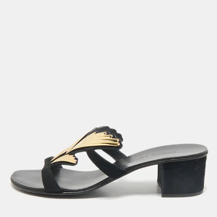 Giuseppe Zanotti Black Suede Angel Wing Slide Sandals Size 36