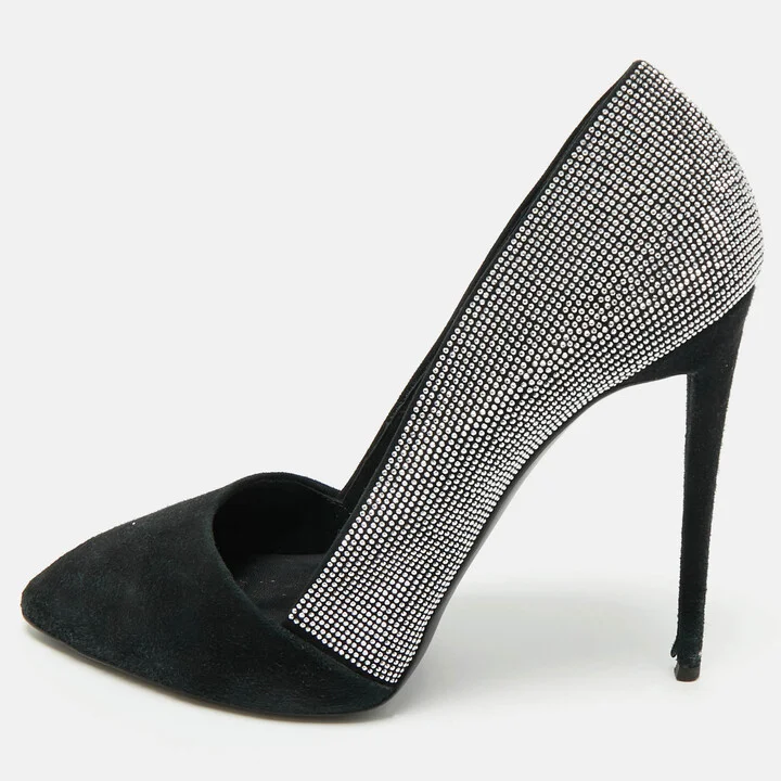 Giuseppe Zanotti Black Suede Crystal Embellished Pumps Size 39