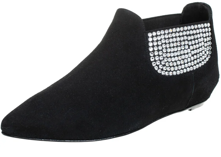 Giuseppe Zanotti Black Suede Embellished Flat Booties Size 36