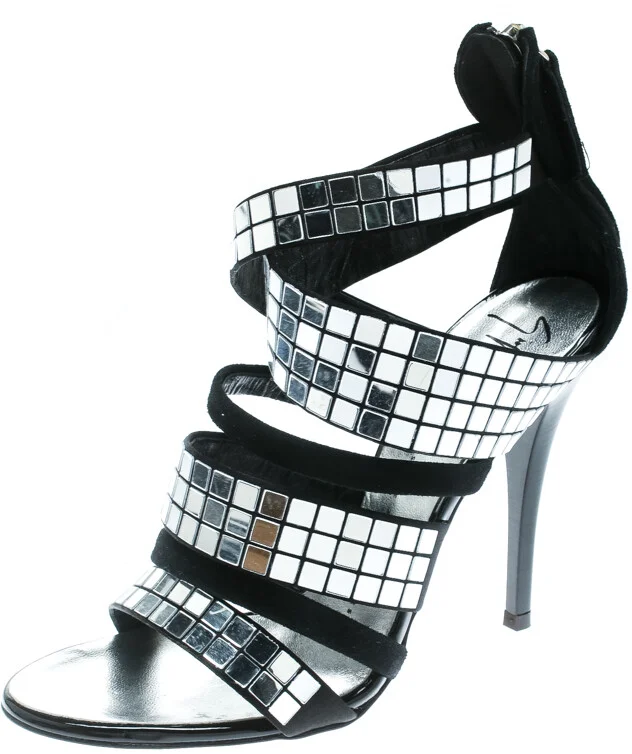 Giuseppe Zanotti Black Suede Mirror Strappy Sandals Size 36.5