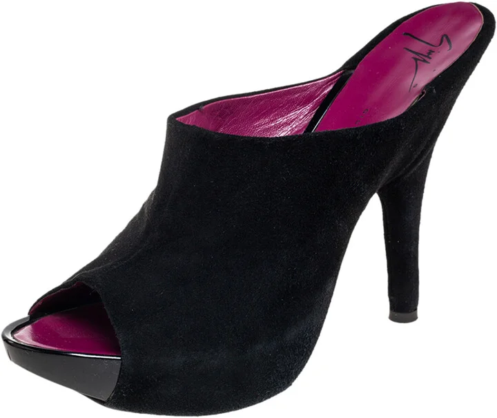 Giuseppe Zanotti Black Suede Open Toe Mule Sandals Size 40.5