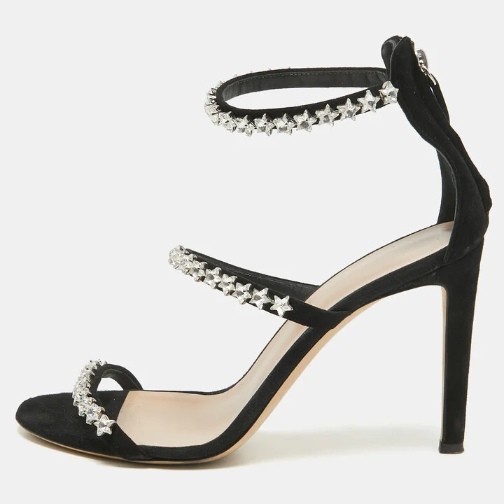 Giuseppe Zanotti Black Suede Star Crystal Harmony Sandals Size 39.5