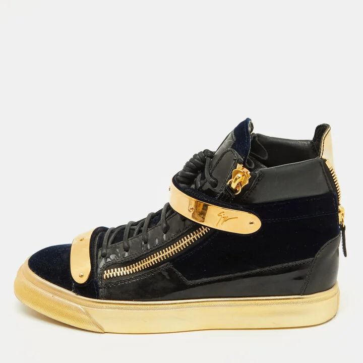 Giuseppe Zanotti Black Velvet and Patent Leather Coby High Top Sneakers Size 40