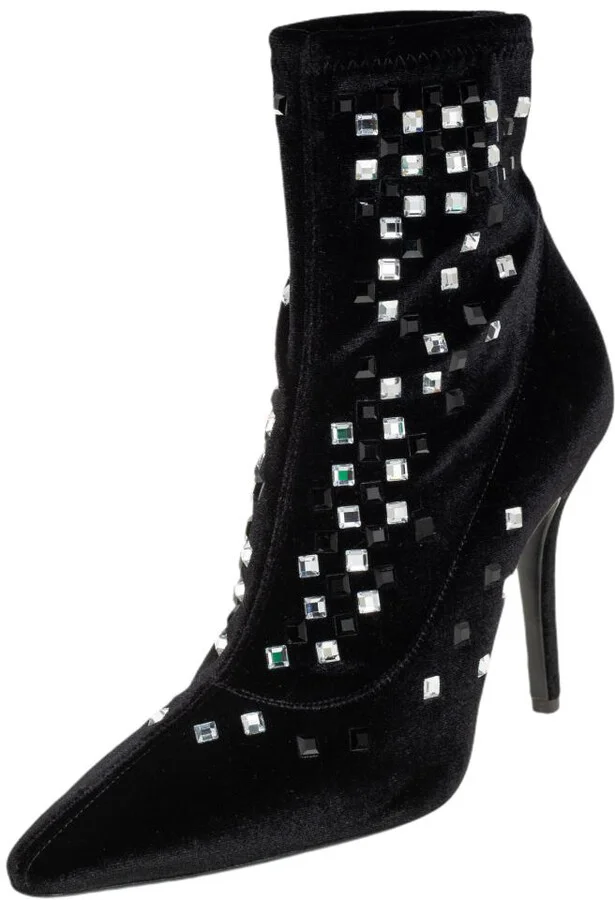 Giuseppe Zanotti Black Velvet Crystal Embellished Ankle Boots Size 36