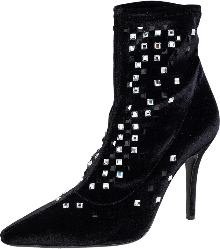 Giuseppe Zanotti Black Velvet Crystal Embellished Ankle Boots Size 39