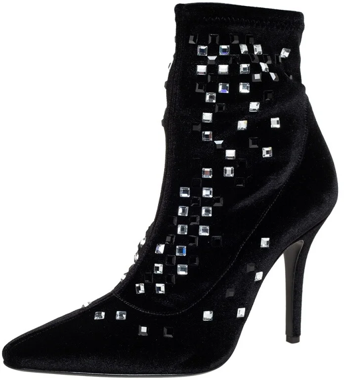 Giuseppe Zanotti Black Velvet Embellished Boots Size 37