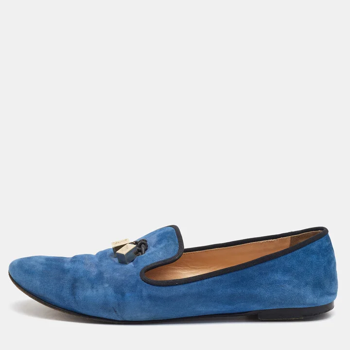 Giuseppe Zanotti Blue Suede Charm Smoking Slippers Size 41