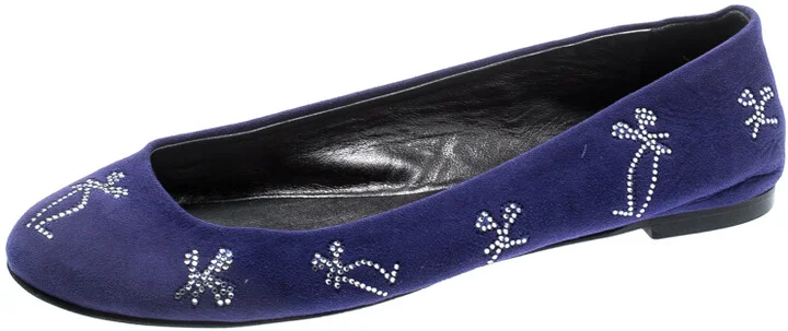 Giuseppe Zanotti Blue Suede Crystal Embellished Ballet Flats Size 36