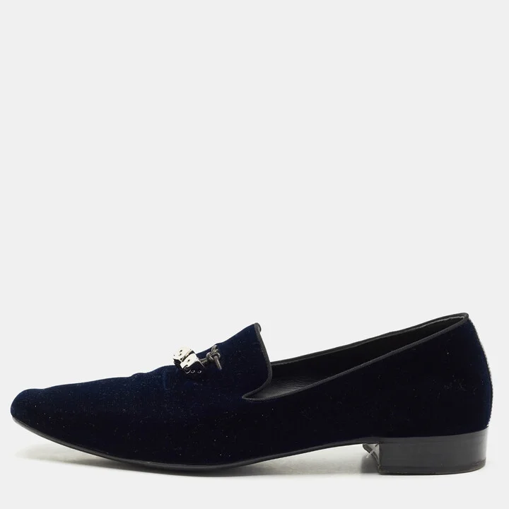 Giuseppe Zanotti Blue Suede Dice Charm Slip-On Loafers Size 45