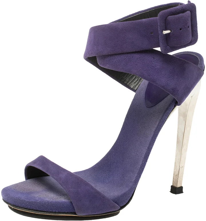 Giuseppe Zanotti Blue Suede Metal Heel Ankle Wrap Open Toe Sandals Size 36