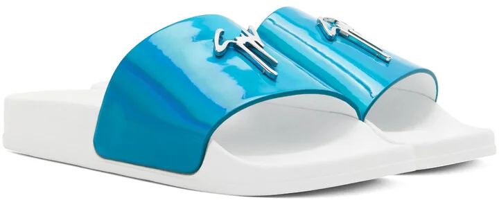 Giuseppe Zanotti Blue & White New Laburela Pool Slides - Image 4