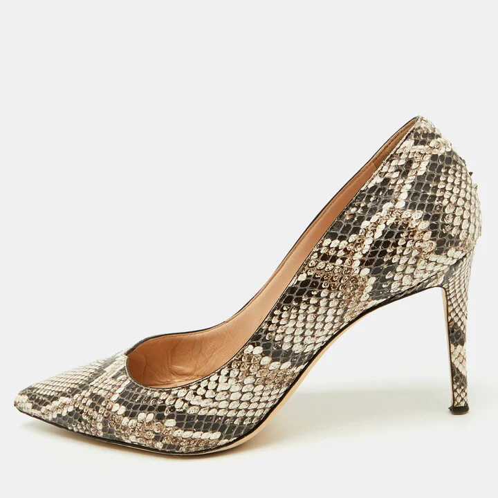 Giuseppe Zanotti Brown/Beige Python Embossed Leather Pointed Toe Pumps Size 41
