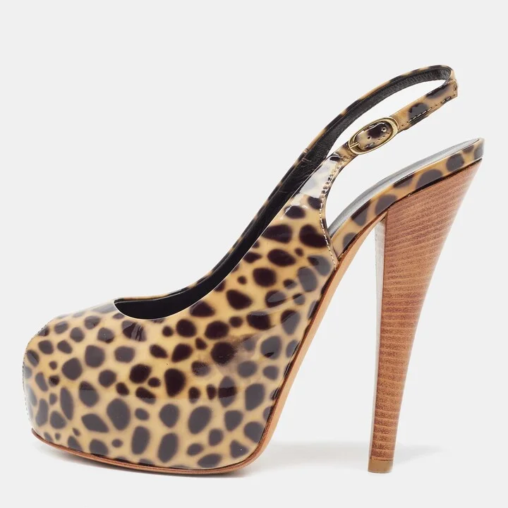 Giuseppe Zanotti Brown/Black Patent Leopard Print Slingback Pumps Size 37