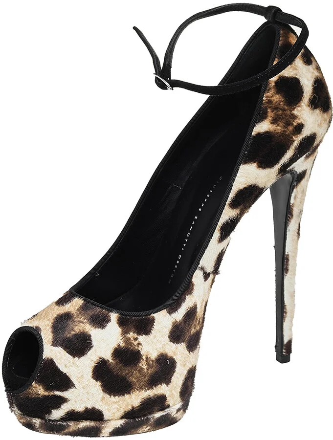 Giuseppe Zanotti Brown/Black Pony Hair And Suede Peep Toe Platform Ankle Strap Pumps Size 41