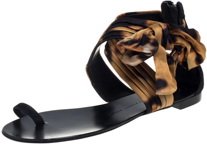 Giuseppe Zanotti Brown/Black Satin Sandals Size 39