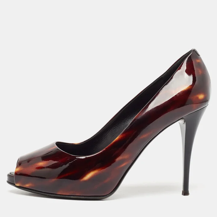 Giuseppe Zanotti Brown Patent Leather Peep Toe Pumps Size 39