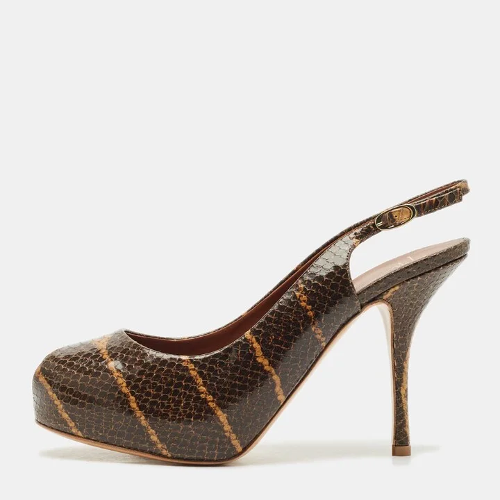 Giuseppe Zanotti Brown Python Embossed Leather Platform Sandals Size 41
