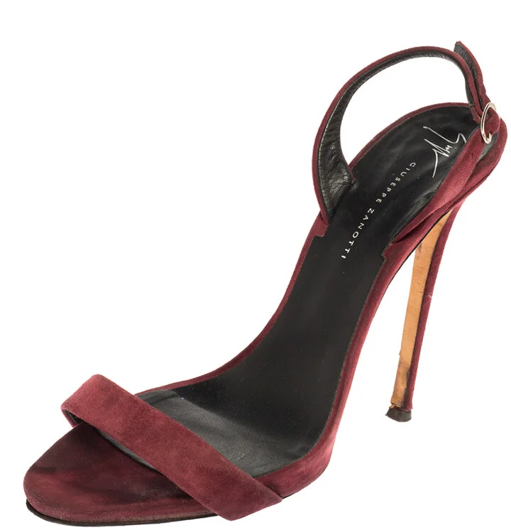 Giuseppe Zanotti Burgundy Suede Slingback Sandals Size 41