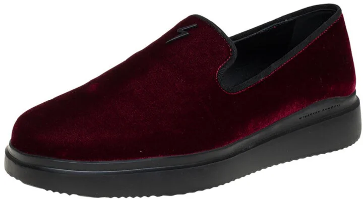 Giuseppe Zanotti Burgundy Velvet Slip On Sneakers Size 42