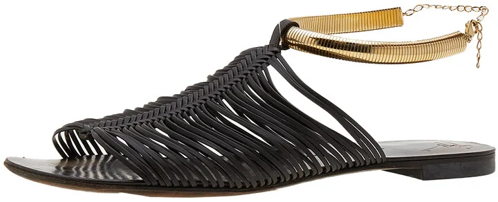 Giuseppe Zanotti Dark Brown Leather Strappy Flat Sandals Size 38