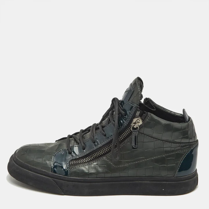 Giuseppe Zanotti Dark Green Croc Embossed Leather Kriss Sneakers Size 43