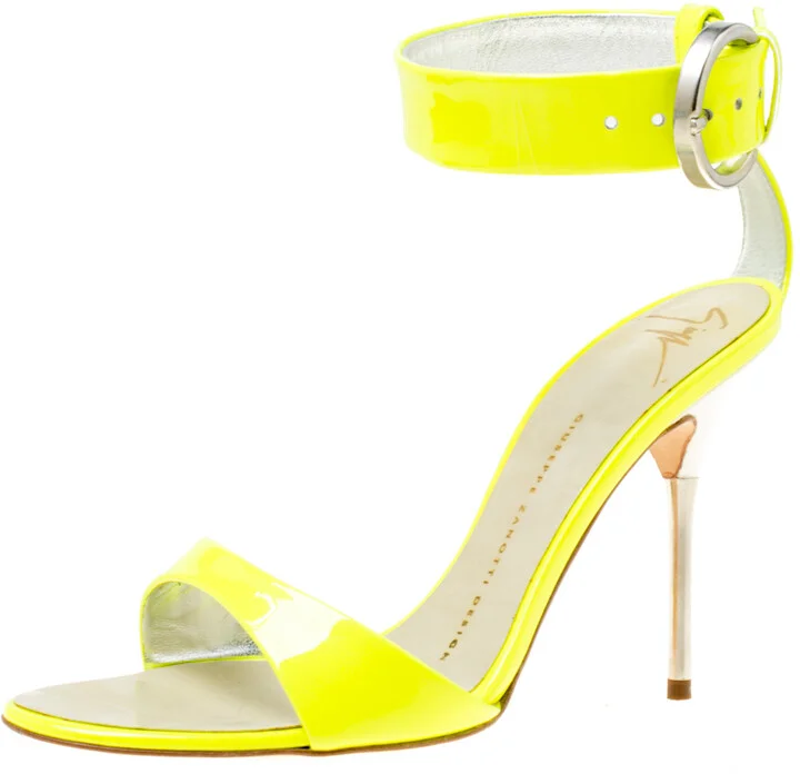 Giuseppe Zanotti Fluorescent Green Patent Leather Ankle Strap Open Toe Sandals Size 36