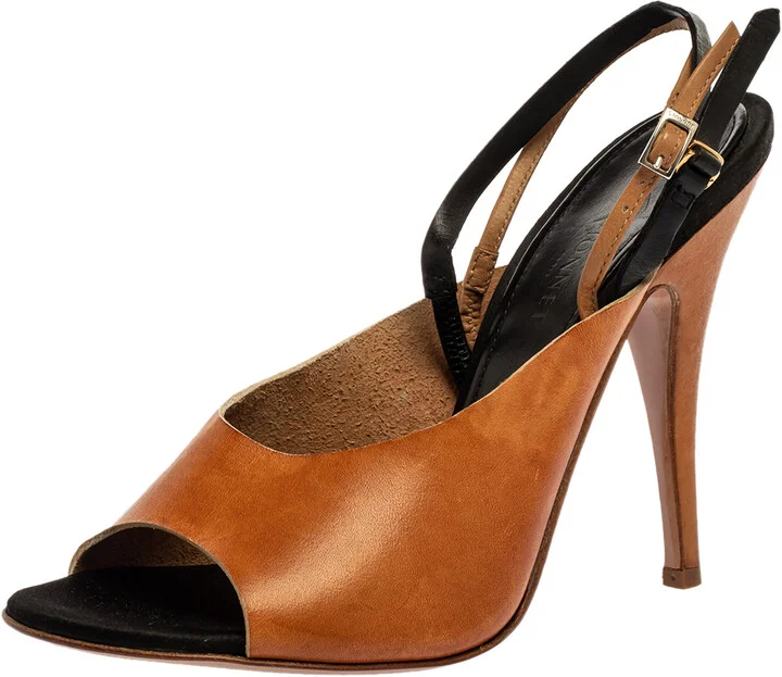Giuseppe Zanotti For Vionnet Tan And Black Leather Slingback Sandals Size 37