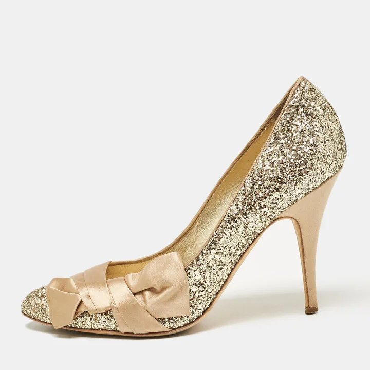 Giuseppe Zanotti Gold Glitter and Satin Uma Pumps Size 40
