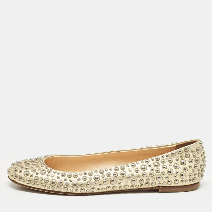 Giuseppe Zanotti Gold Leather Embellished Ballet Flats Size 37