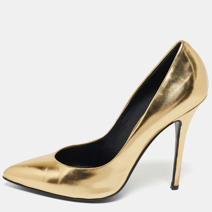 Giuseppe Zanotti Gold Leather Pointed Toe Pumps Size 40.5