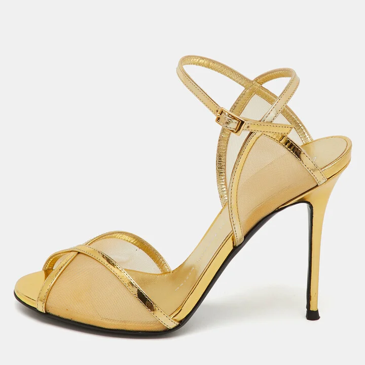 Giuseppe Zanotti Gold Mesh and Leather Ankle Strap Sandals Size 37