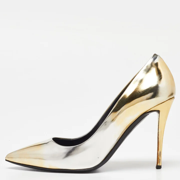 Giuseppe Zanotti Gold/Silver Leather Pointed Toe Pumps Size 35