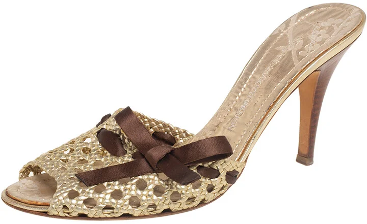 Giuseppe Zanotti Gold Woven Leather Slide Sandals Size 41