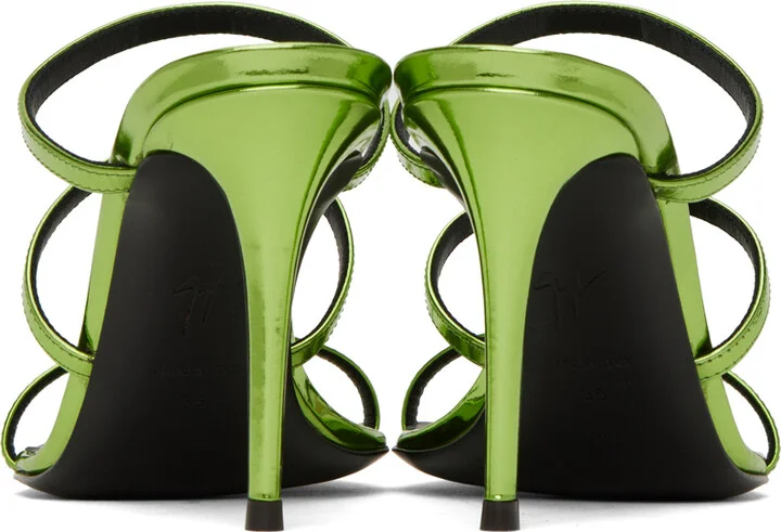 Giuseppe Zanotti Green Metallic Heeled Sandals - Image 2