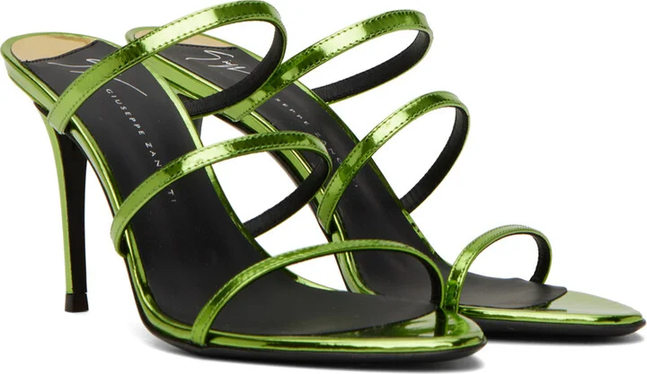 Giuseppe Zanotti Green Metallic Heeled Sandals - Image 4