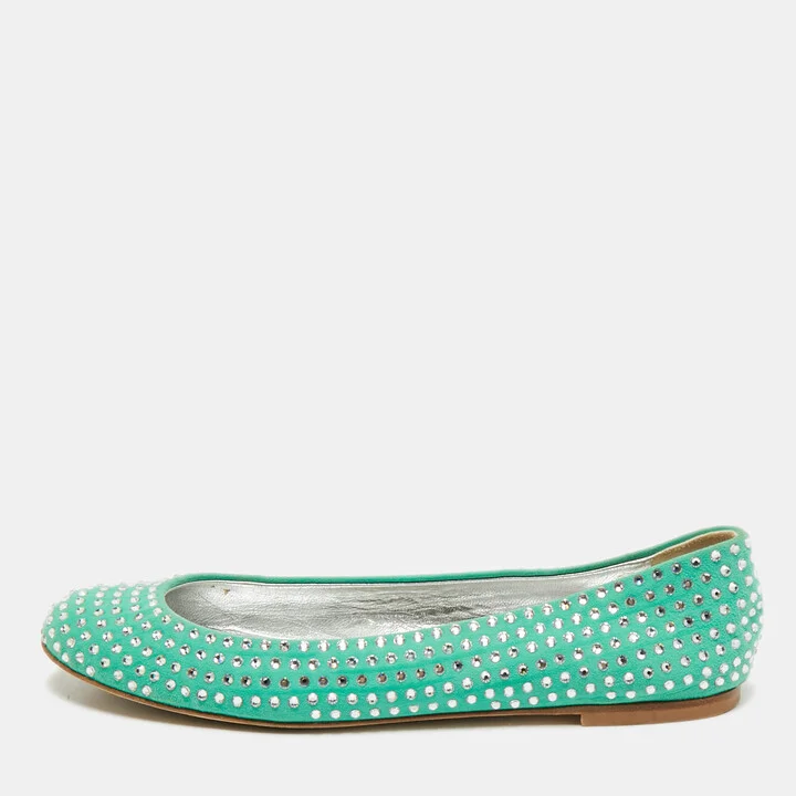 Giuseppe Zanotti Green Suede Crystal Embellished Ballet Flats Size 39