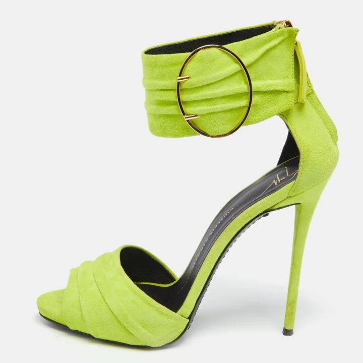 Giuseppe Zanotti Green Suede Open Toe Ankle Cuff Sandals Size 37.5