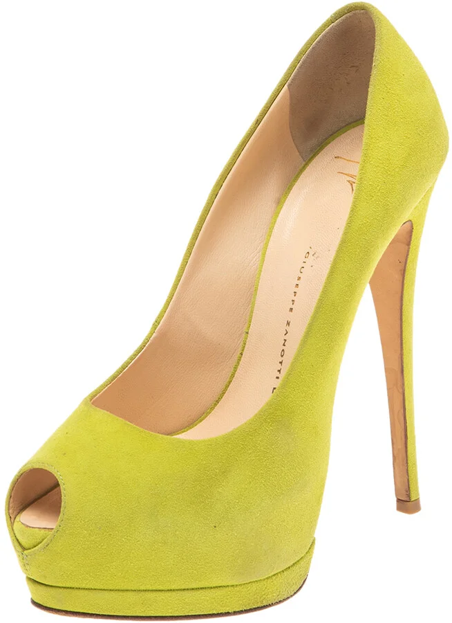 Giuseppe Zanotti Green Suede Sharon Peep-Toe Platform Pumps Size 38
