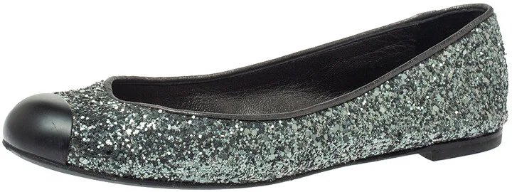 Giuseppe Zanotti Grey Glitter Fabric Cap Toe Ballet Flats Size 35