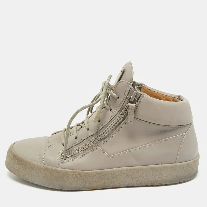 Giuseppe Zanotti Grey Leather Kriss High Top Sneakers Size 44.5