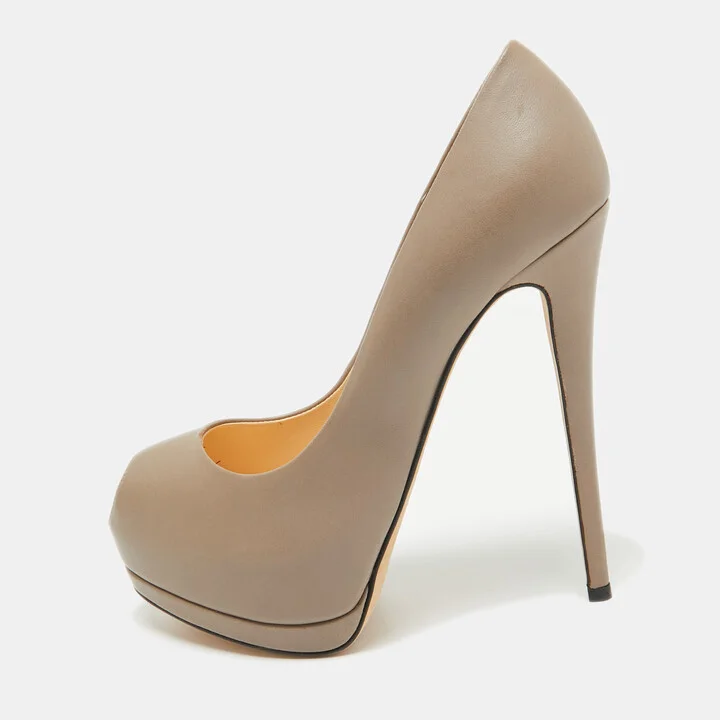 Giuseppe Zanotti Grey Leather Peep Toe Pumps Size 39.5