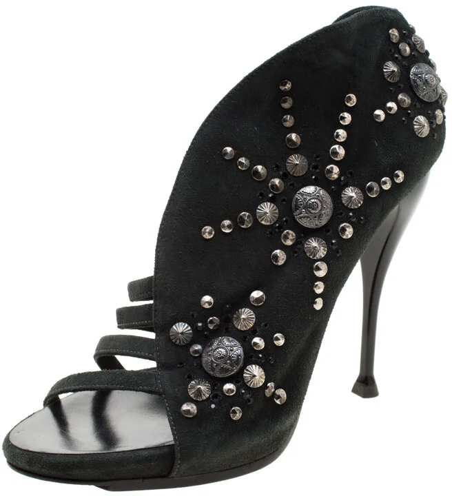 Giuseppe Zanotti Grey Suede Embellished Sandals Size 39