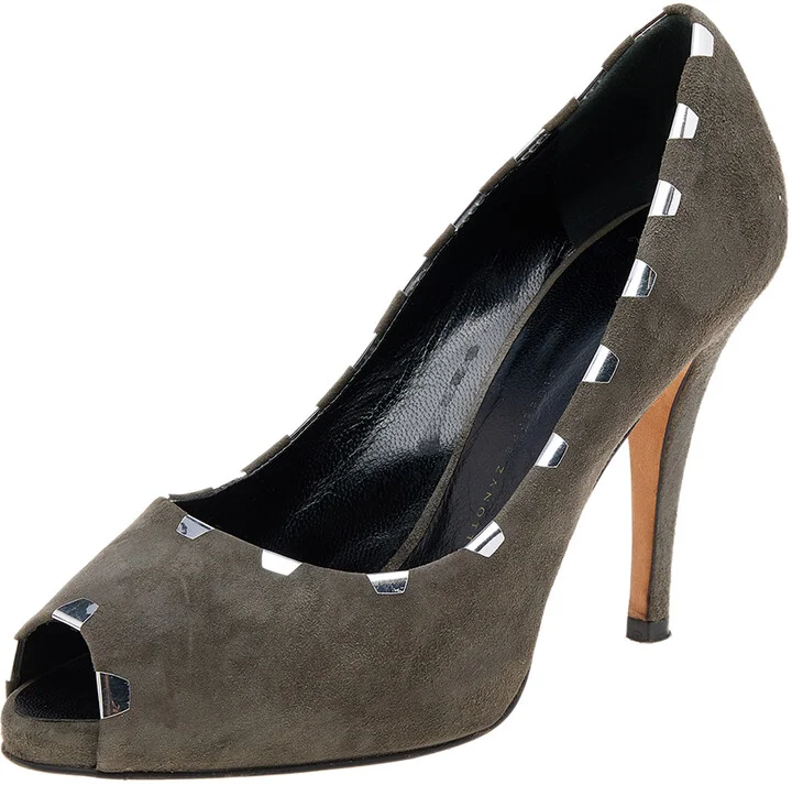Giuseppe Zanotti Grey Suede Peep Toe Pumps Size 37.5