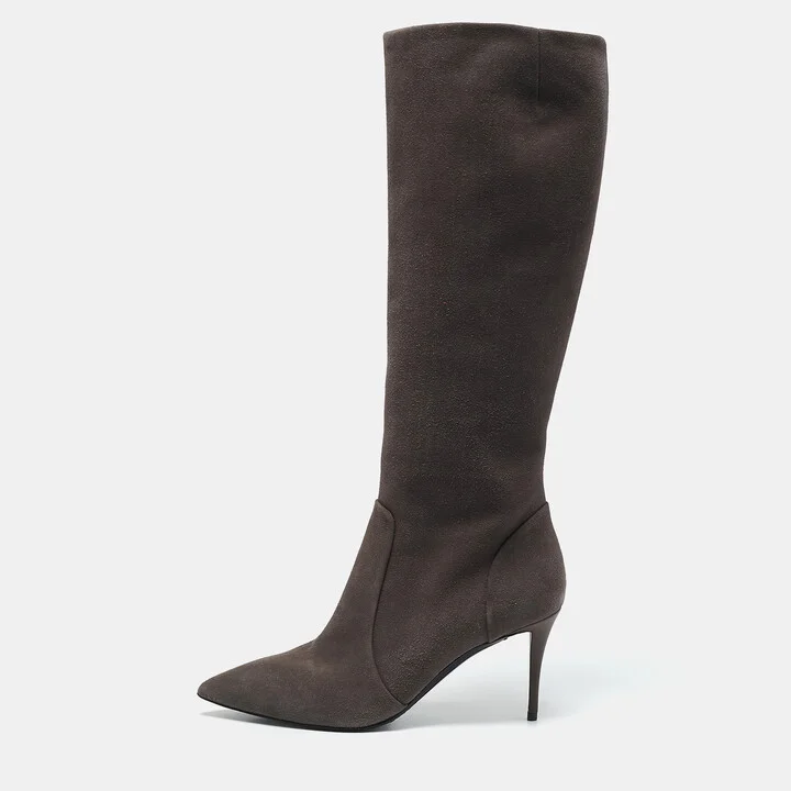 Giuseppe Zanotti Grey Suede Pointed Toe Knee Length Boots Size 37